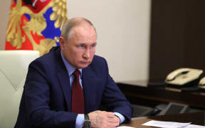 Russian President Vladimir Putin chairs a meeting on agriculture via a video link at the Novo-Ogaryovo state residence outside Moscow on 5 April 2022.