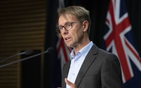 Director-General of Health Dr Ashley Bloomfield during the press conference with Prime Minister Jacinda Ardern, after she announced the country will move to red traffic light settings, at the Beehive on 23 January 2022.