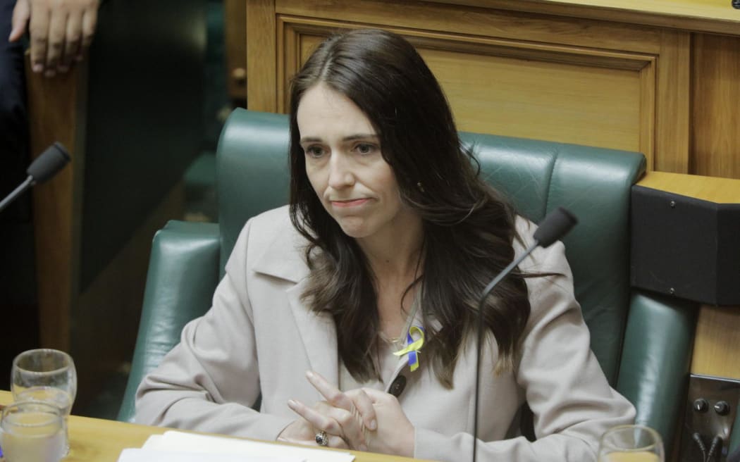 Prime Minister Jacinda Ardern as President Zelensky delivers an address to NZ's Parliament