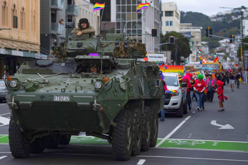 A Defence Force vehicle in this year's Wellington Pride Parade