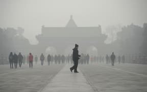 Heavy smog in the centre of Beijing.
