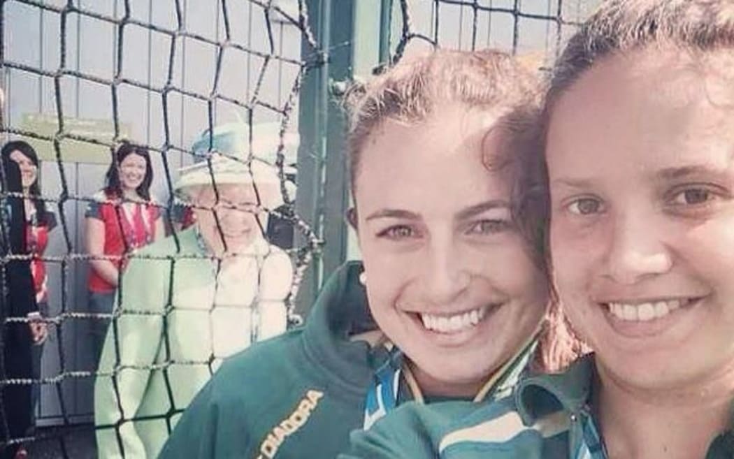 A tweet showing the Queen photobombing athletes at the 2014 Commonwealth Games in Glasgow.