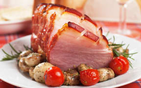 Christmas ham with mushrooms and vegetables