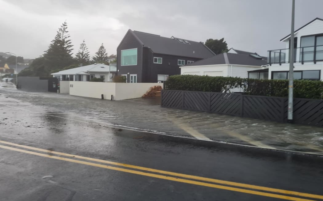 Flooding on Sunset Parade, Plimmerton, 13 June 2022.