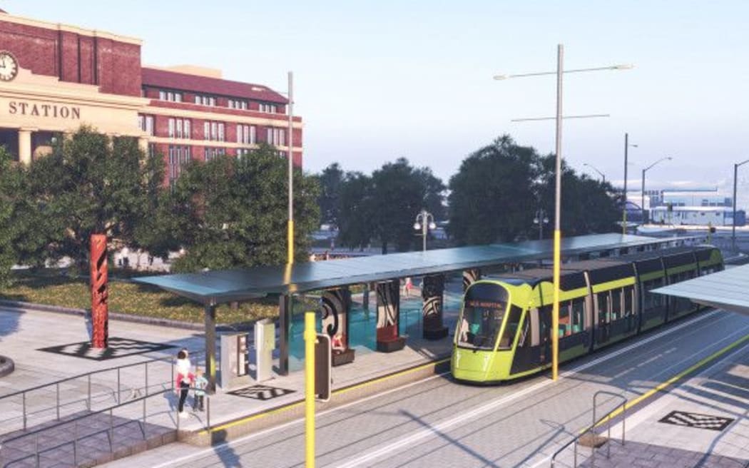Illustration showing light rail in Wellington as part of the Let's Get Wellington Moving transport options.