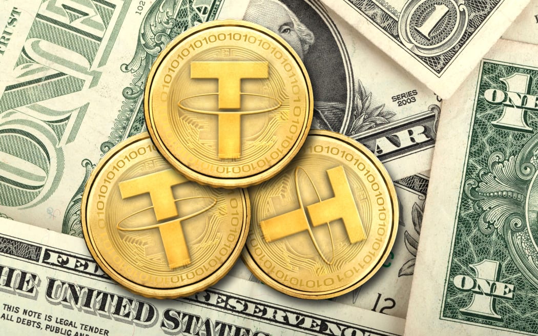 Concept of Tether (or USDT)  equals to1 US Dollar,  Cryptocurrency