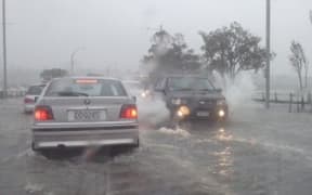 Tamaki Drive in Auckland was closed because of flooding.