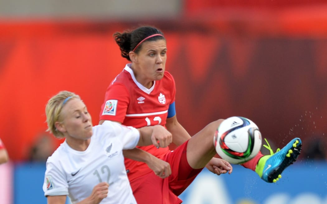 Canadian Christine Sinclair in action against New Zealand.