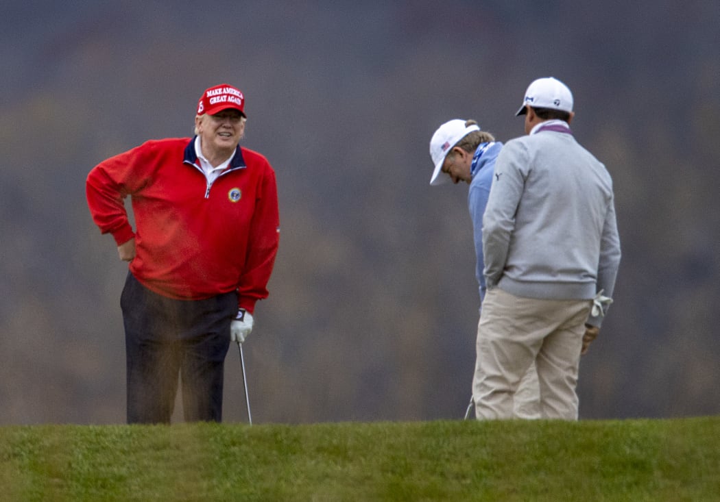 US President Donald Trump golfs at Trump National Golf Club on November 27, 2020.
