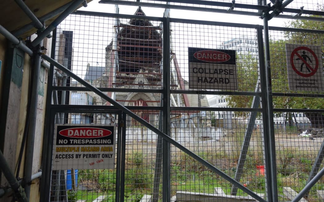 Christ Church Cathedral remains fenced off and its future is still uncertain more than four years on from the February 2011 earthquake.(photo May 2015)