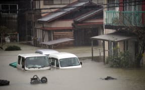 Flooding in Japan as Typhoon Hagibis lashes the east of the country.