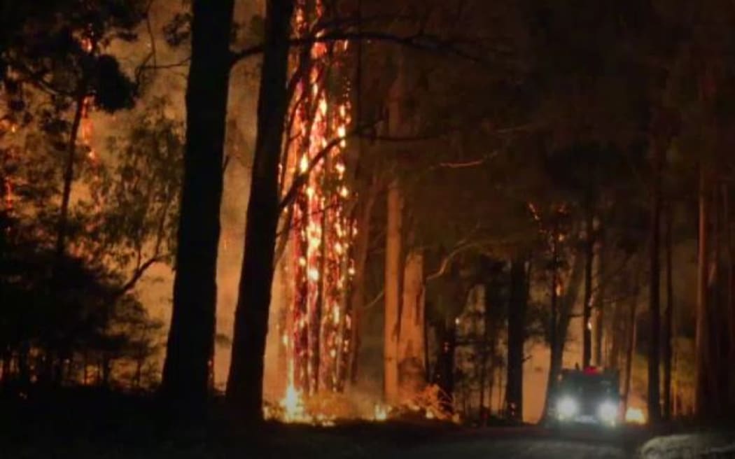 Image from an ABC video showing intense fires burning in eastern Victoria.