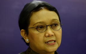Indonesia's Foreign Minister Retno Marsudi speaks to journalists at a press conference during the Democracy Forum VIII in Nusa Dua in 2015.