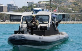 US Coastguard on watch near APEC Haus in Port Moresby