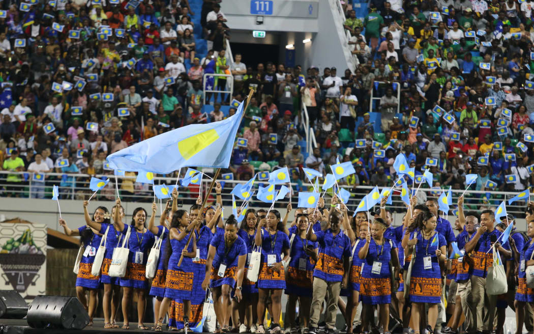 Team Palau welcomed at the opening ceremony of the 2023 Pacific Games in Honiara. 19 November 2023