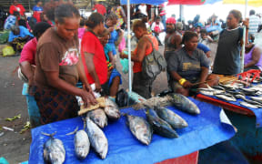 Fish being sold at a Solomon Islands food market.