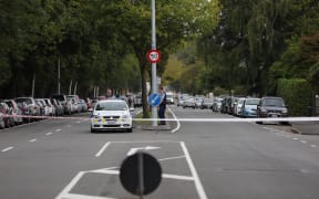 Police taping off the street out Christchurch mosque shooting site