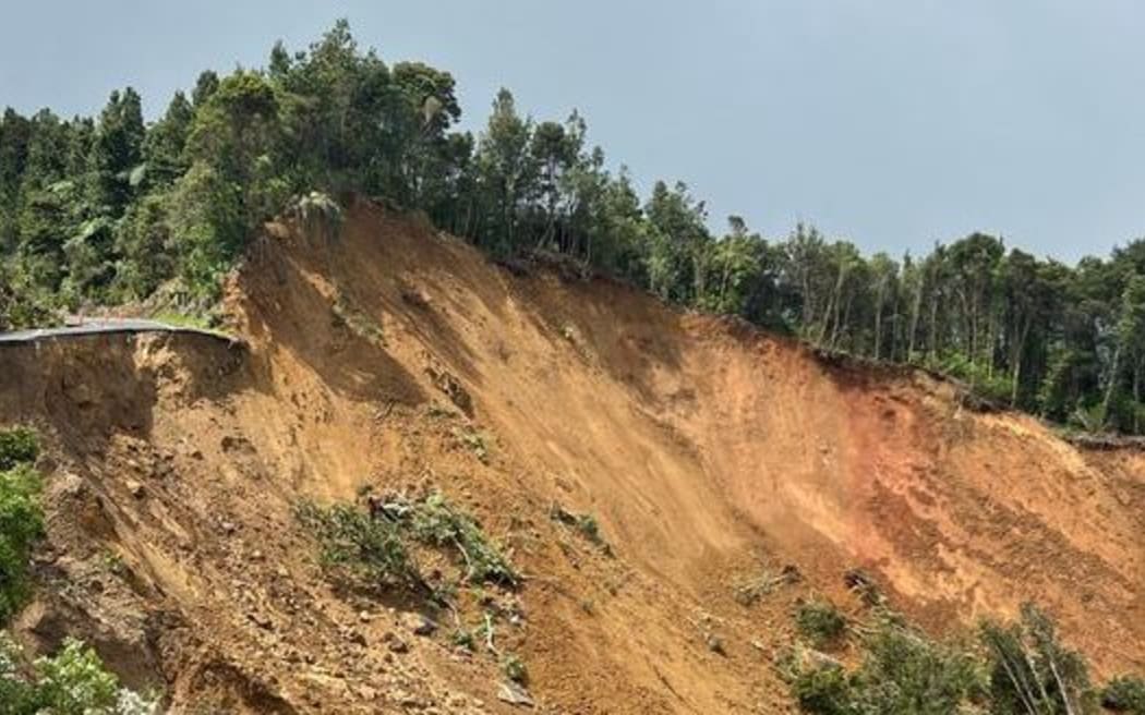 The huge drop out on State Highway 25A from Kopu to Hikuai.