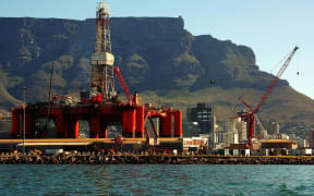 An oil rig being repaired at Capetown, South Africa.