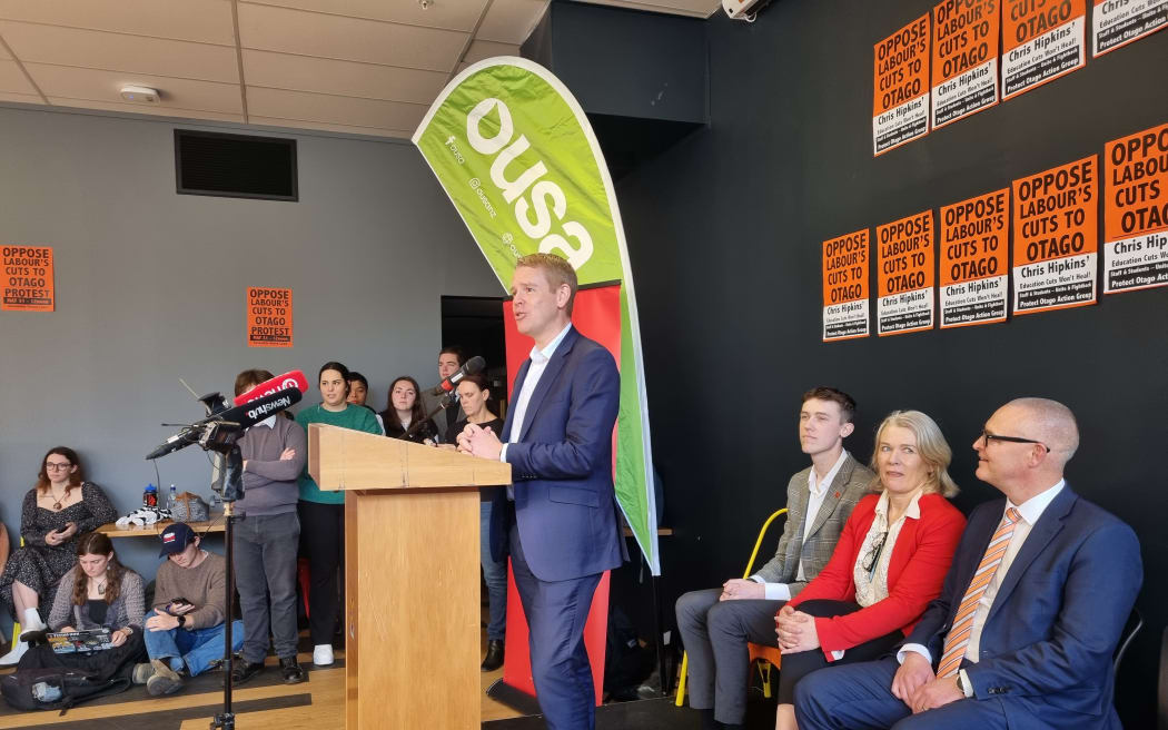 Prime Minister Chris Hipkins got a grilling from University of Otago students during his visit to the campus on 2 June 2023.