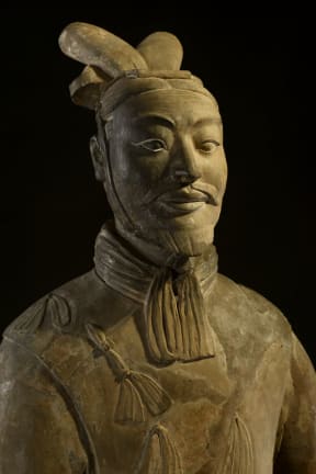 Armoured general (detail), Qin dynasty (221–206 bce), pottery, height 196cm. Excavated from Pit 1, Qin Shihuang tomb complex, 1977. Emperor Qin Shihuang’s Mausoleum Site Museum, 002524.