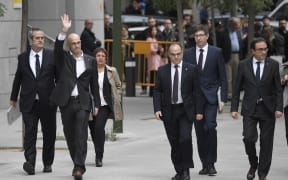 Former ministers in the deposed Catalan  government arrive at court.