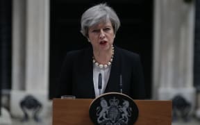 Britain's Prime Minister Theresa May delivers a statement outside 10 Downing Street