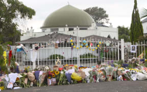 Flowers placed outside the grounds of Ponsonby mosque.