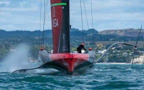 Emirates Team New Zealand Te Rehutai during an America's Cup practice session on the Waitemata Harbour in Auckland, New Zealand. Monday 11 January 2021.