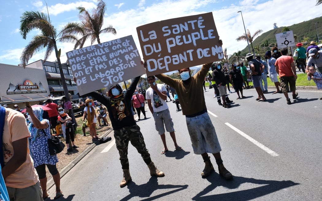 New Caledonia, Noumea.  A demonstration against the mandatory vaccination against COVID-19 and against the health pass