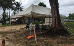 At empty guard post at West Haus on Manus Island.