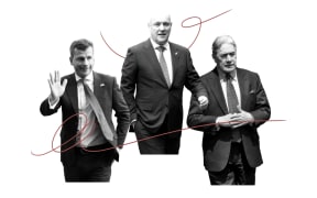 Collage of David Seymour, Christopher Luxon and Winston Peters standing together