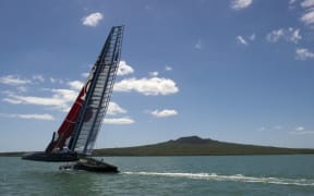 Oracle's AC45 out for a test sail in the Waitamata harbour in 2011.