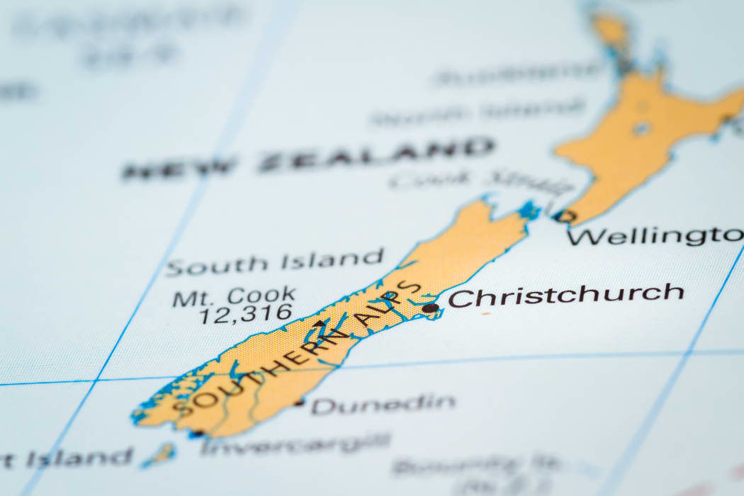 World map with the country of New Zealand in focus