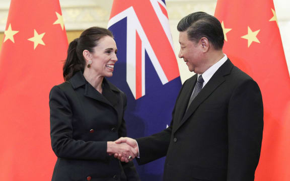 (File photo) Prime Minister Jacinda Ardern shakes hands with China's President Xi Jinping  before their meeting at the Great Hall of the People in Beijing on 1 April, 2019.