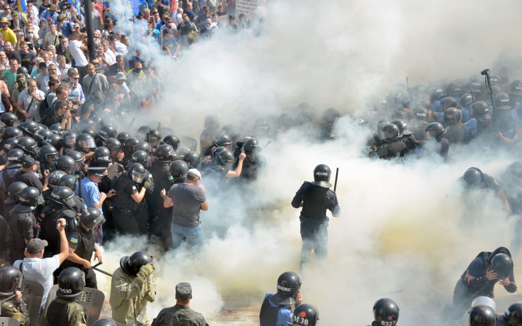 Police and protesters clash outside Ukraine's parliament.