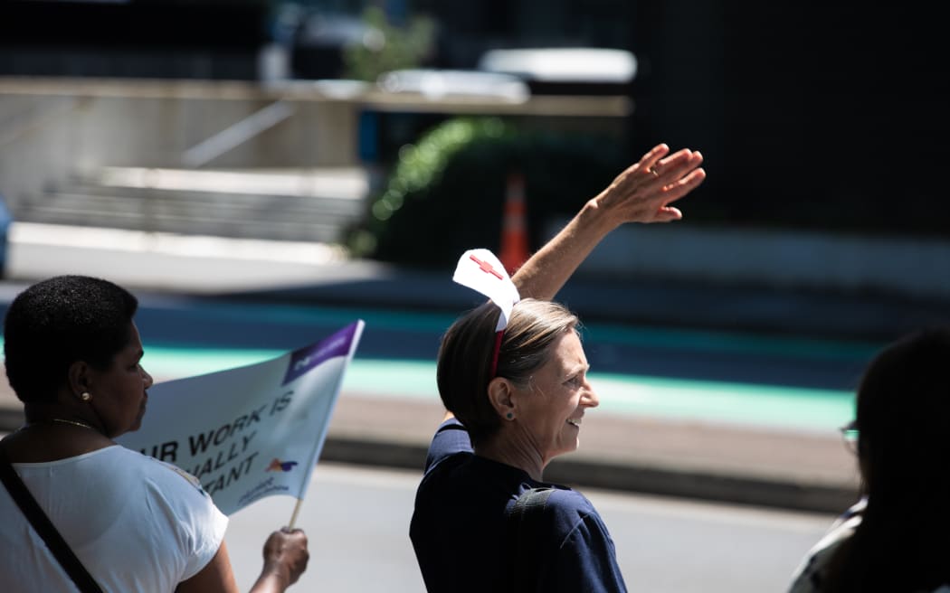 Nurse at a strike in Auckland October 2022.