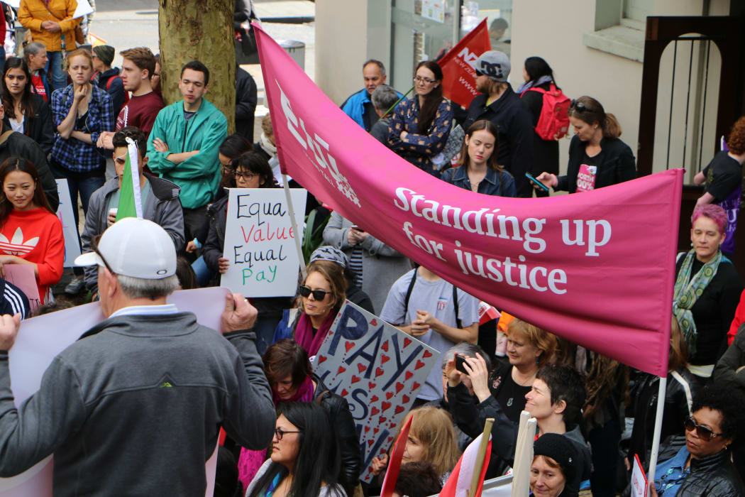 Crowds at the Auckland Pay Equity Rally in Auckland.