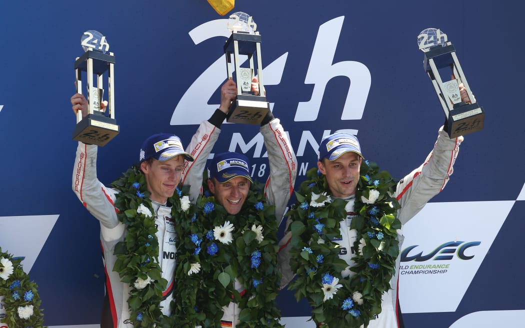 Brendon Hartley, Timo Bernhard and Earl Bamber win 2017 Le Mans.