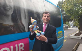 David Seymour with his 'Freedom' mascot and campaign van.