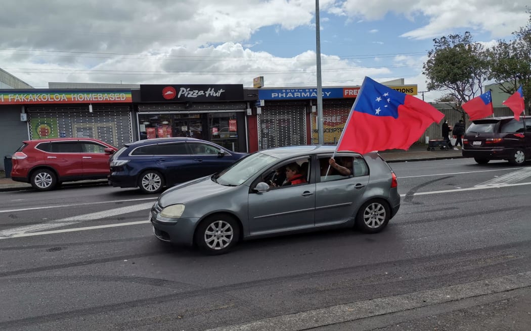 Toa Samoa fans gather to celebrate the team playing Australia in the Rugby League World Cup final on 20 November.