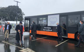 The new vaccination buses are given a blessing before being sent out into Auckland communities.