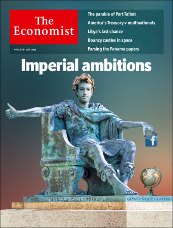 Picture of The Economist magazine cover, which casts Facebook's founder as a Roman emperor.