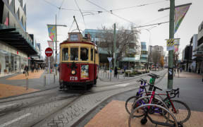 Generic street shot of Christchurch City with tram