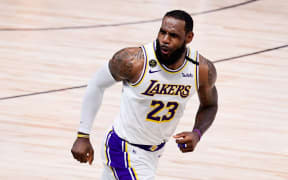 LeBron James #23 of the Los Angeles Lakers reacts during the fourth quarter against the Miami Heat in Game Six of the 2020 NBA Finals