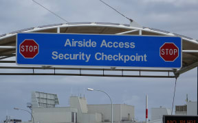 An airport security sign in Auckland