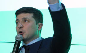Volodymyr Zelenskiy , Ukrainian comic actor and candidate in the presidential election, reacts during his visit a campaign headquarters following a presidential election in Kiev, Ukraine, on 31 March 2019.