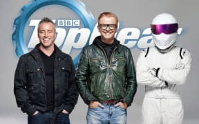 Top Gear's new presenting team, from left, Matt LeBlanc, Chris Evans and the Stig