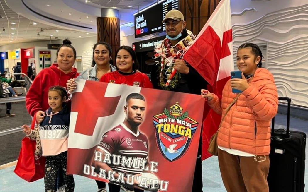 A small crowd of Tongan supporters greeted the team at Auckland Airport
