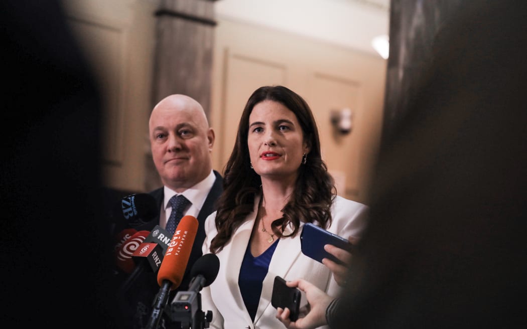 National Party deputy leader Nicola Willis and National Party Christopher Luxon after the Budget 2023 announcement.